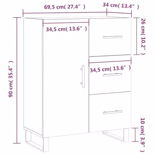 vidaXL Sideboard in Concrete Grey, Engineered Wood, W/D/H: 69.5 x 34 x 90 cm – 3
