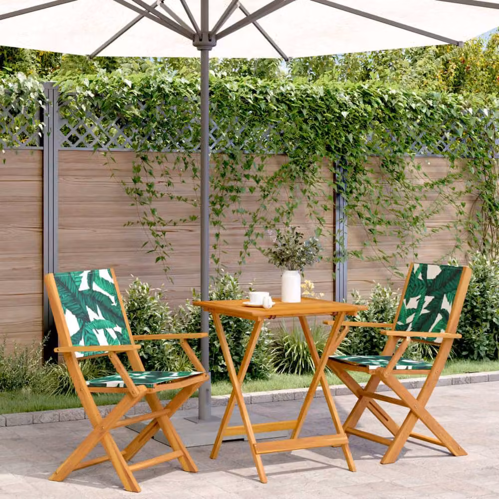 Berkfield Home 3 Piece Bistro Set in Green with Acacia Wood and Floral Pattern Fabric – 2