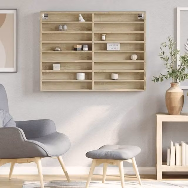 Berkfield Home Vitrine Cabinet in Sonoma Oak, Beige, W/D/H: 100 x 8.5 x 75 cm