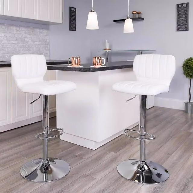 FORGEVIO Pack of 2 White Faux Leather Adjustable Height Rotating Barstools – 1