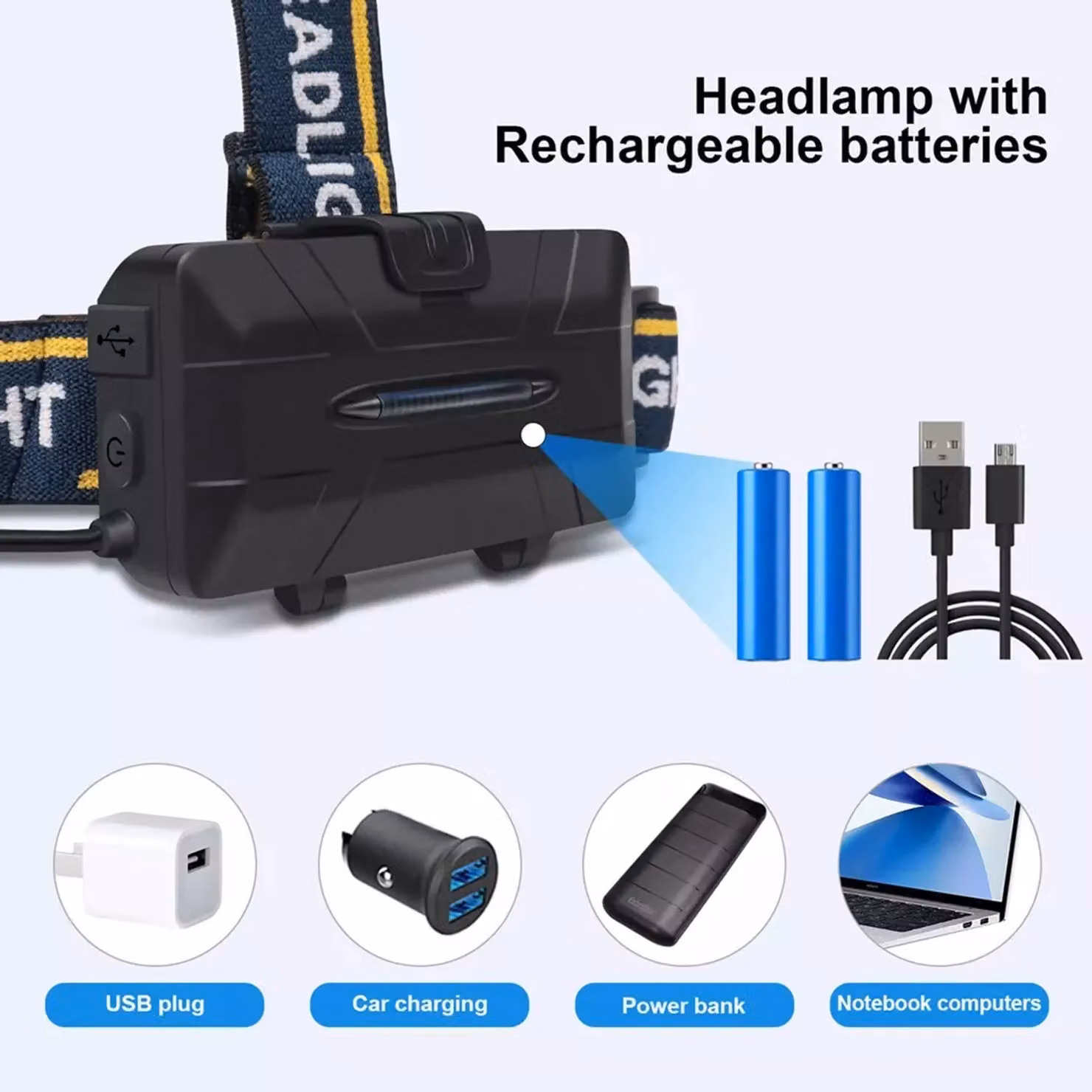 ExtraStar 6 LED Rechargeable Headlamp Torch with 18650 Batteries and 8 Modes in Black – 4