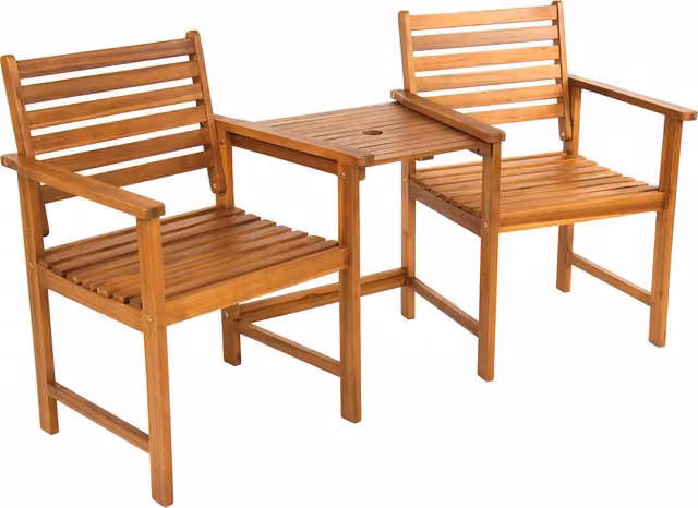 Charles Bentley FSC Acacia Wood Companion Seat with Parasol Hole and Shelf in Brown