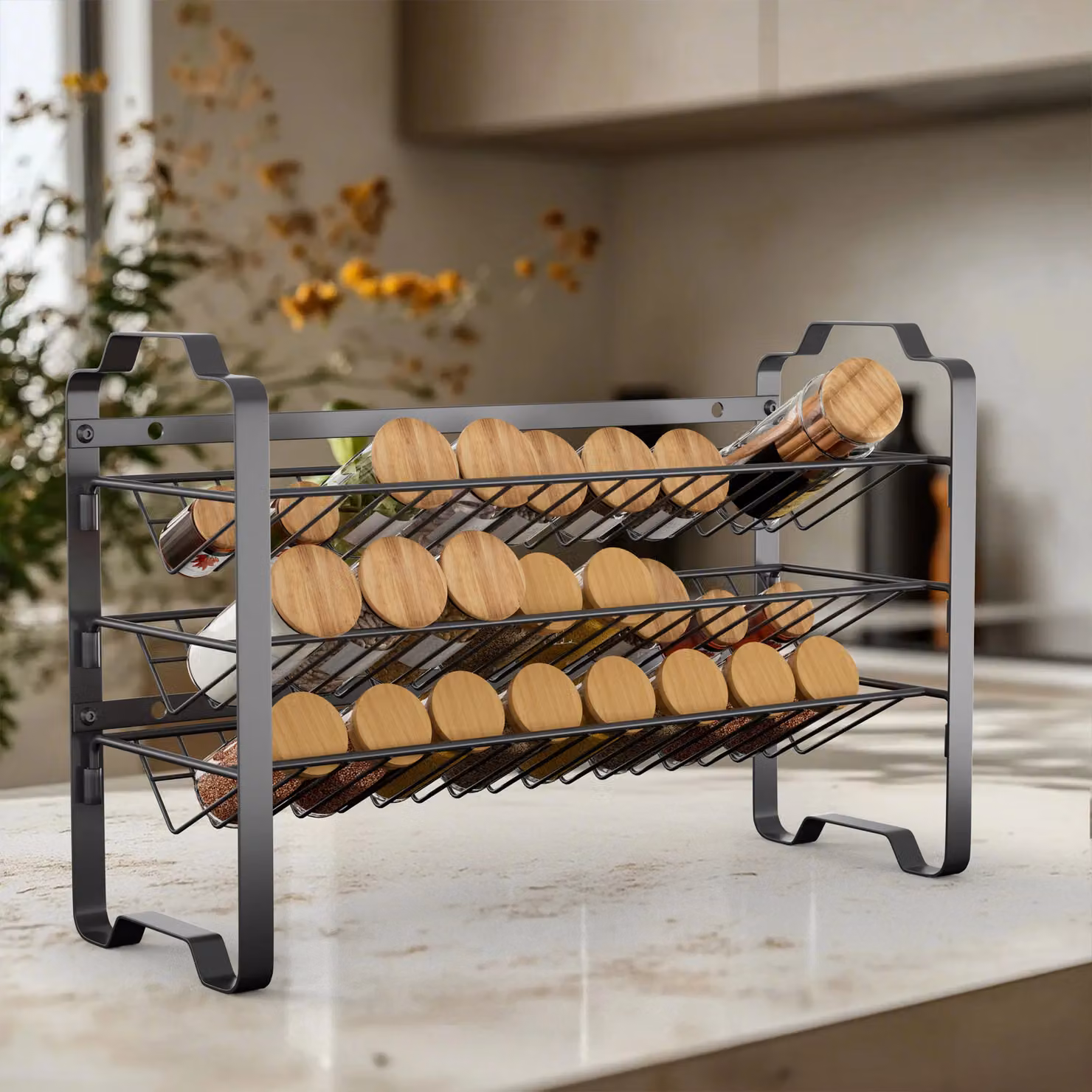 Xample 2 Tier Metal Spice and Herb Jar Rack Free Standing Kitchen Storage Organiser in Black – 4