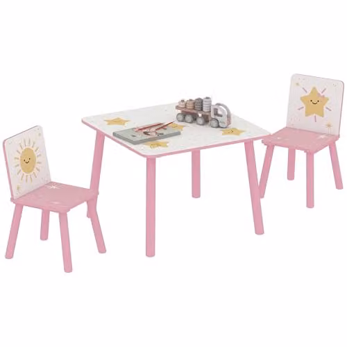 AIYAPLAY 3-Piece Kids Table and Chair Set with Star Pattern in Pink – 1