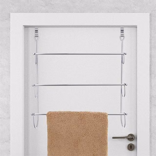 Nordara Chrome 3-Tier Over Door Towel Rail Bathroom Storage in Silver