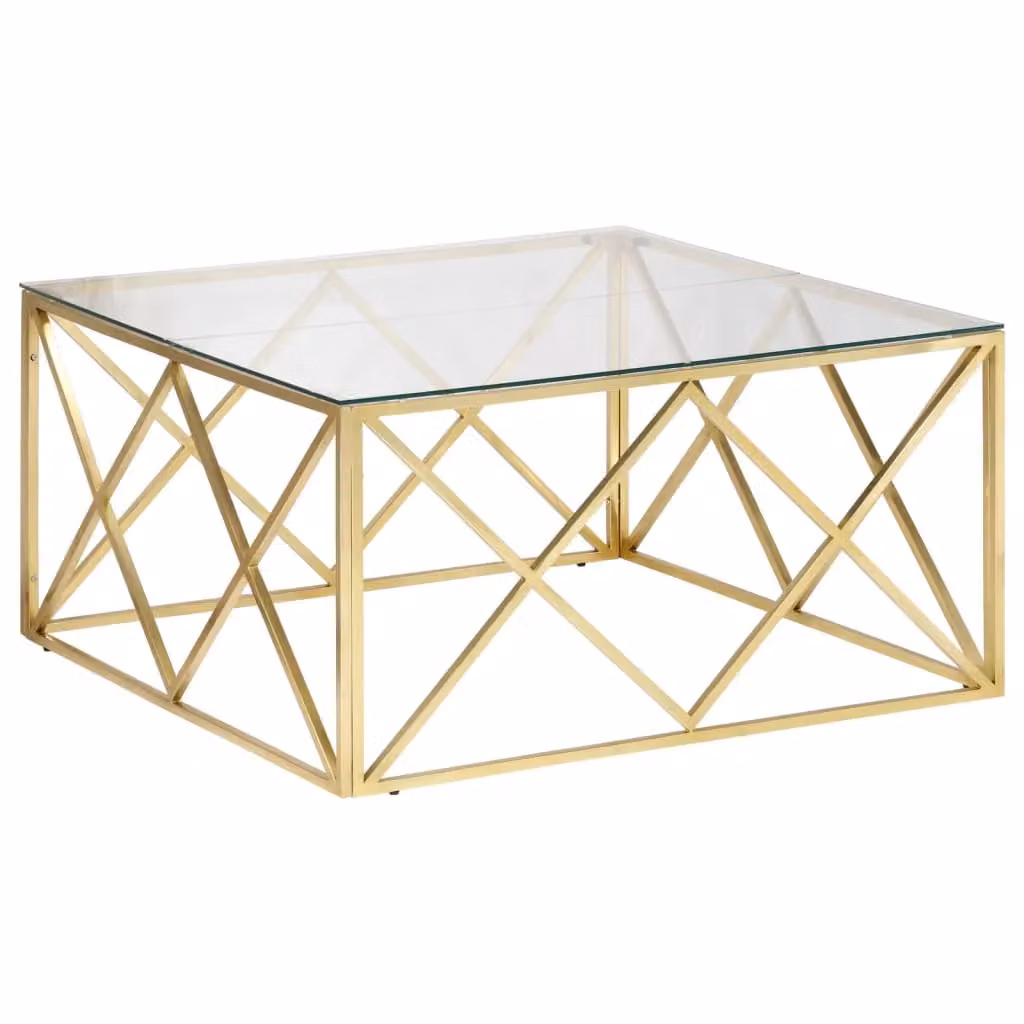 Berkfield Home Gold Stainless Steel and Tempered Glass Coffee Table – 2