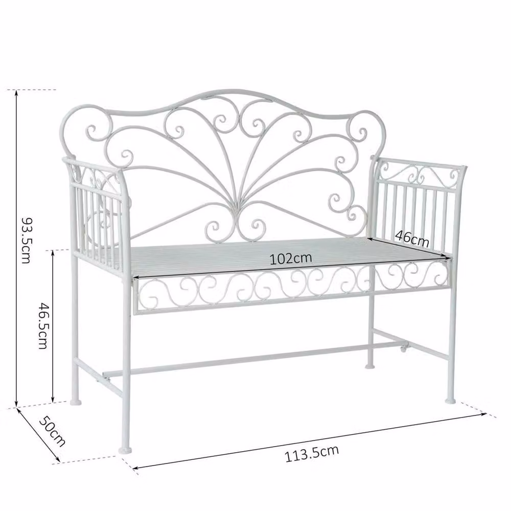 VOGREX White Metal 2 Seater Garden Bench with Floral Design – 2