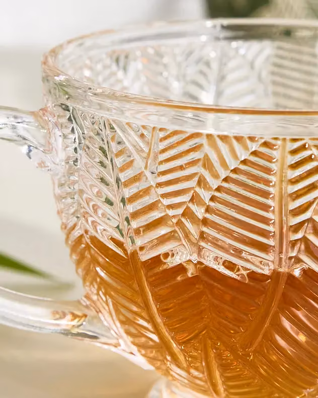 Dibor Set of 4 Vintage Embossed Botanical Glass Coffee Mugs and Tea Cups, 400ml, Clear – 4