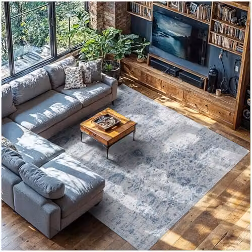 tectake Vintage Amara Rug in Blue, Machine Washable and Non-Slip, W: 240 cm, D: 340 cm – 1