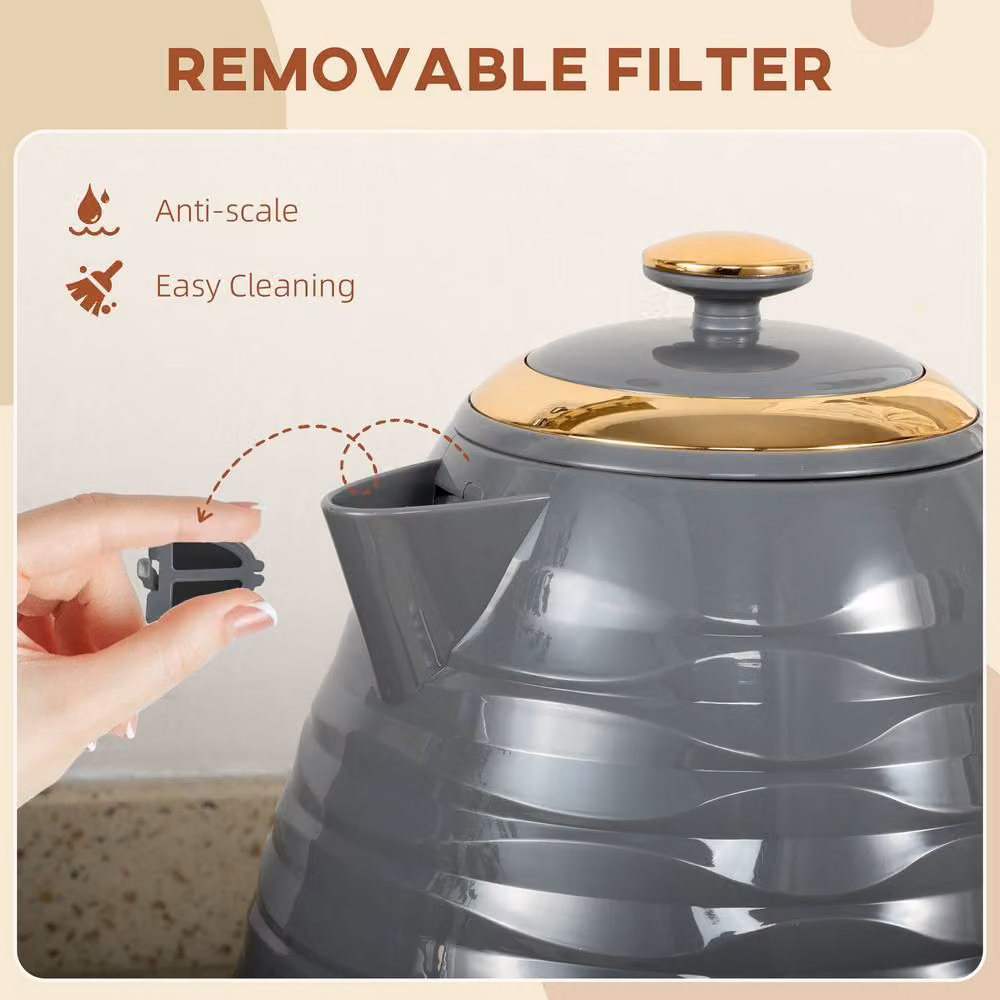 STILVORA 1.7 l Rapid Boil Kettle with Boil-Dry Protection and Limescale Filter in Grey – 2