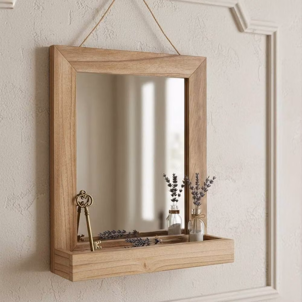 PAWNORA Rectangular Wood Frame Hanging Wall Mirror in Brown – 3