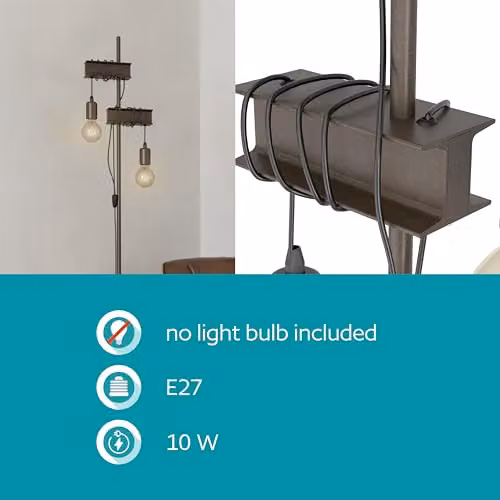 Eglo Townshend 4 Industrial Floor Lamp in Brown Metal – 3