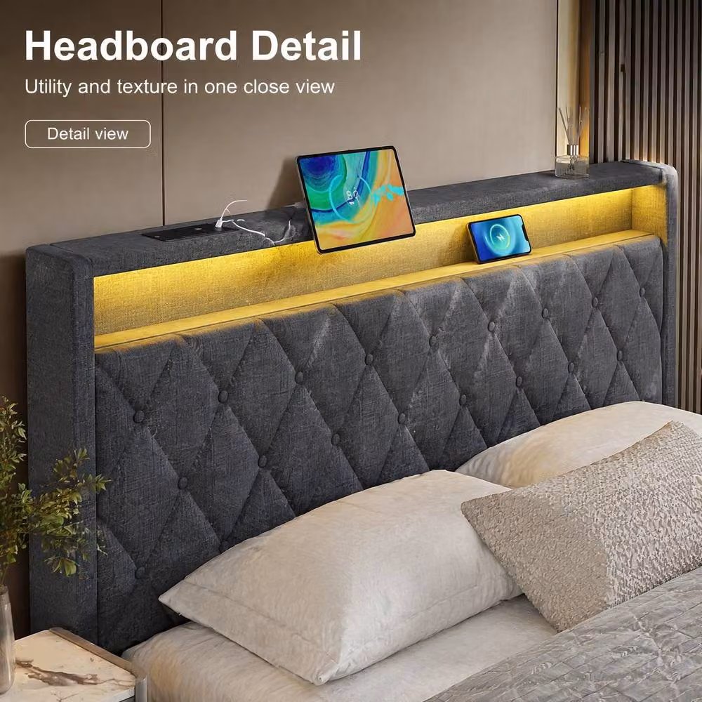 STILVORA King Size Ottoman Bed in Grey with LED Under-Bed Lighting and USB Charging Station, W/D/H: 180 x 152.4 x 120.5 cm – 5