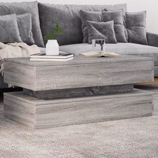 Berkfield Home Coffee Table with LED Lights in Grey Sonoma, W/D/H: 90 x 50 x 40 cm
