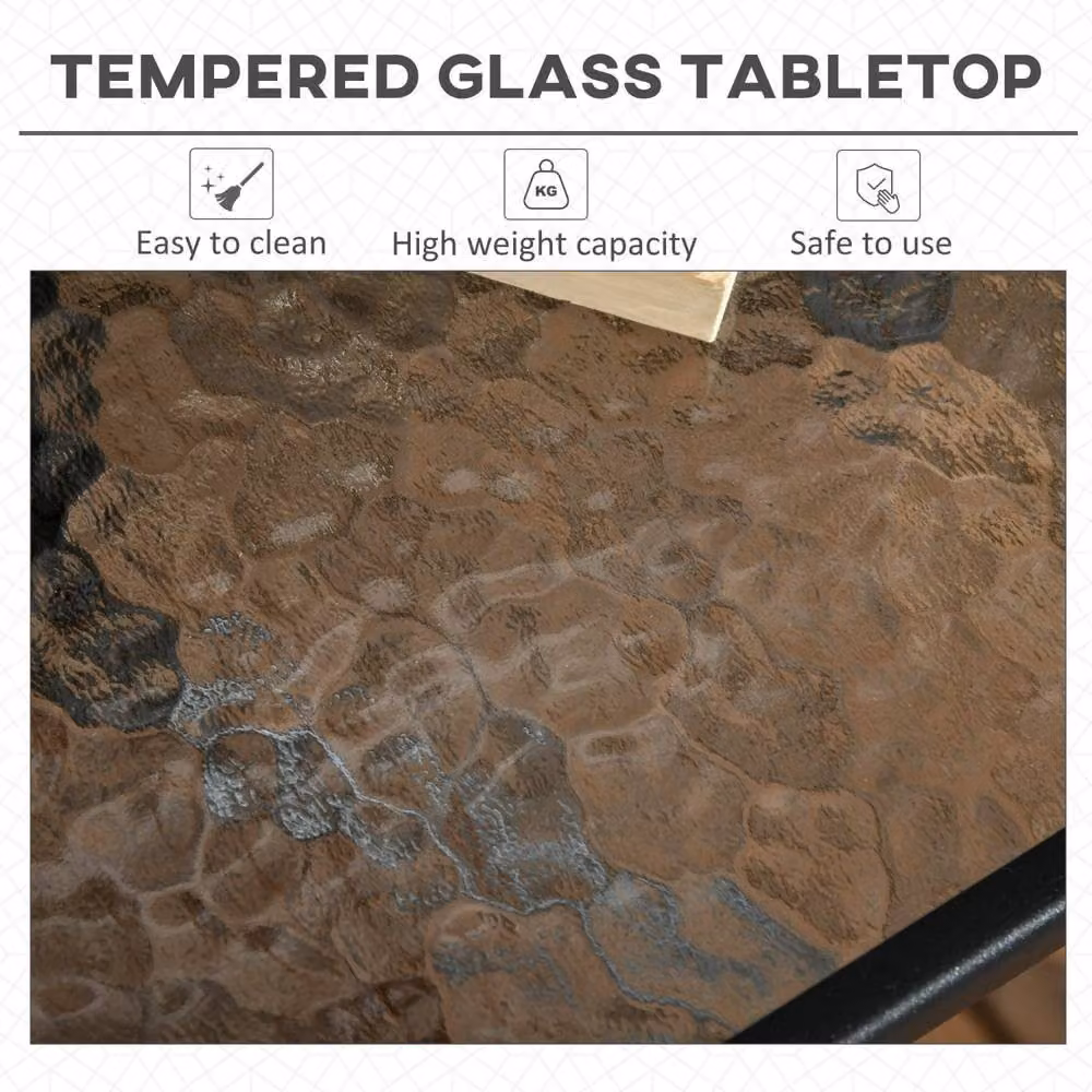Wyld Haus Square Garden Dining Table with Umbrella Hole in Black Metal and Tempered Glass, W/D/H: 76 x 76 x 72 cm – 4