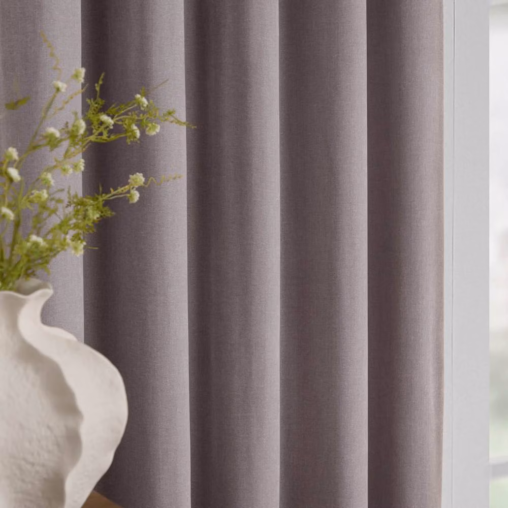 Yard Heavy Chenille Velvet Room Darkening Pencil Pleat Curtain Pair in Mauve, Width: 229 cm, Drop: 137 cm – 2