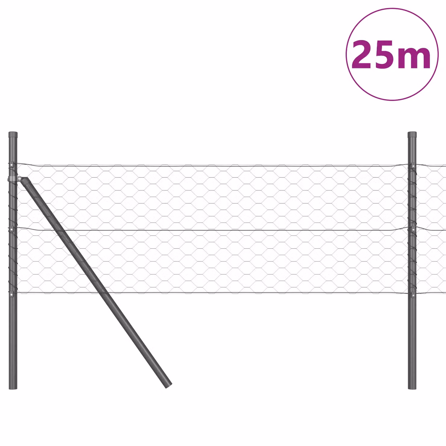 Berkfield Home Grey Galvanised Steel Hexagon Wire Mesh Fence, H: 80 cm x W: 25 m – 3