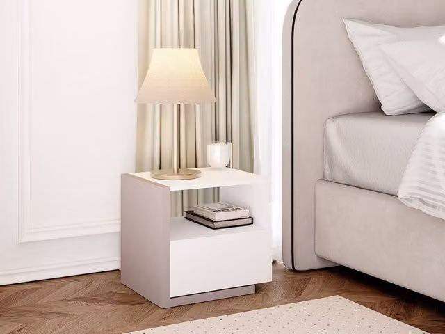 Vente-unique Scandinavian Bedside Table with 1 Drawer and 1 Compartment in White and Taupe, W/D/H: 39 x 39 x 46.4 cm