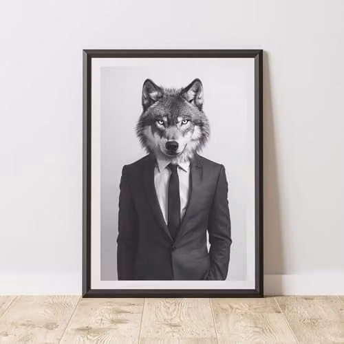 60 Second Makeover Wolf Wearing A Suit Paper Poster, A3