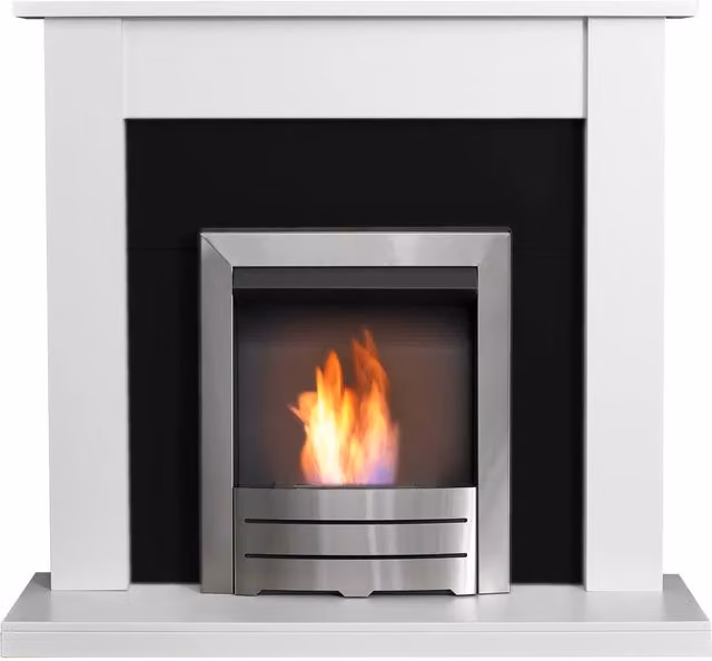 Adam Fires & Fireplaces Adam Sutton Fireplace in White and Black with Colorado Bio Ethanol Fire in Brushed Steel, 43 Inch, Grey
