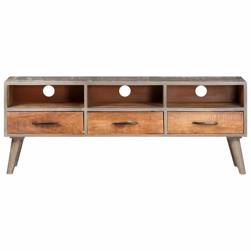 Berkfield Home Grey TV Cabinet in Solid Rough Mango Wood W/D/H: 130 x 35 x 51 cm – 2