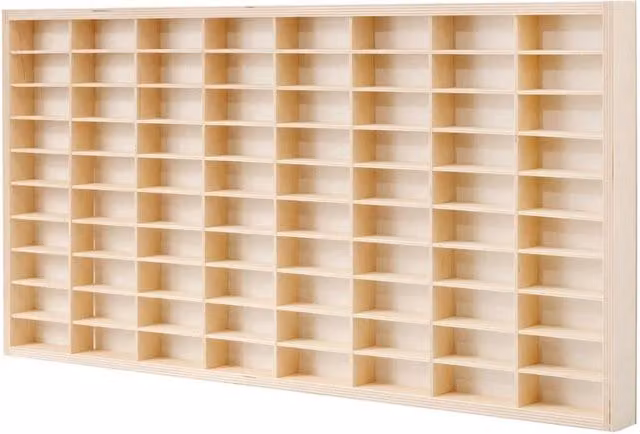 FLAVORA 80 Grid Wooden 1/64 Car Display Shelf in Natural Beige