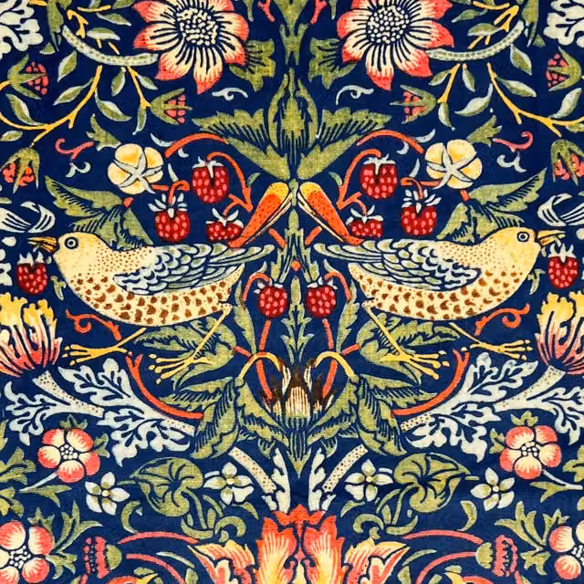 William Morris Strawberry Thief Velvet Fabric in Blue