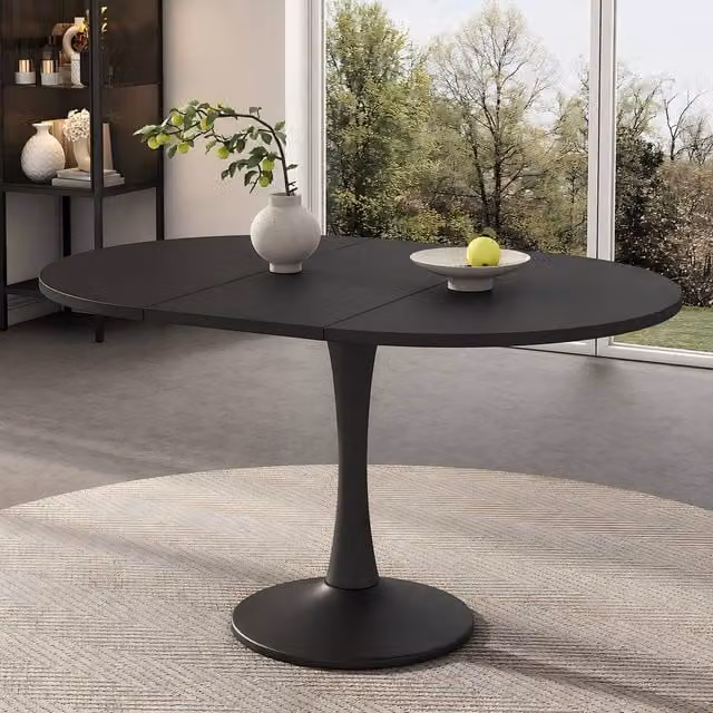 ModernLuxe Modern Extendable Round Dining Table in Black, W/D/H: 100 x 100 x 75 cm (Extends to 140 x 100 cm) – 1