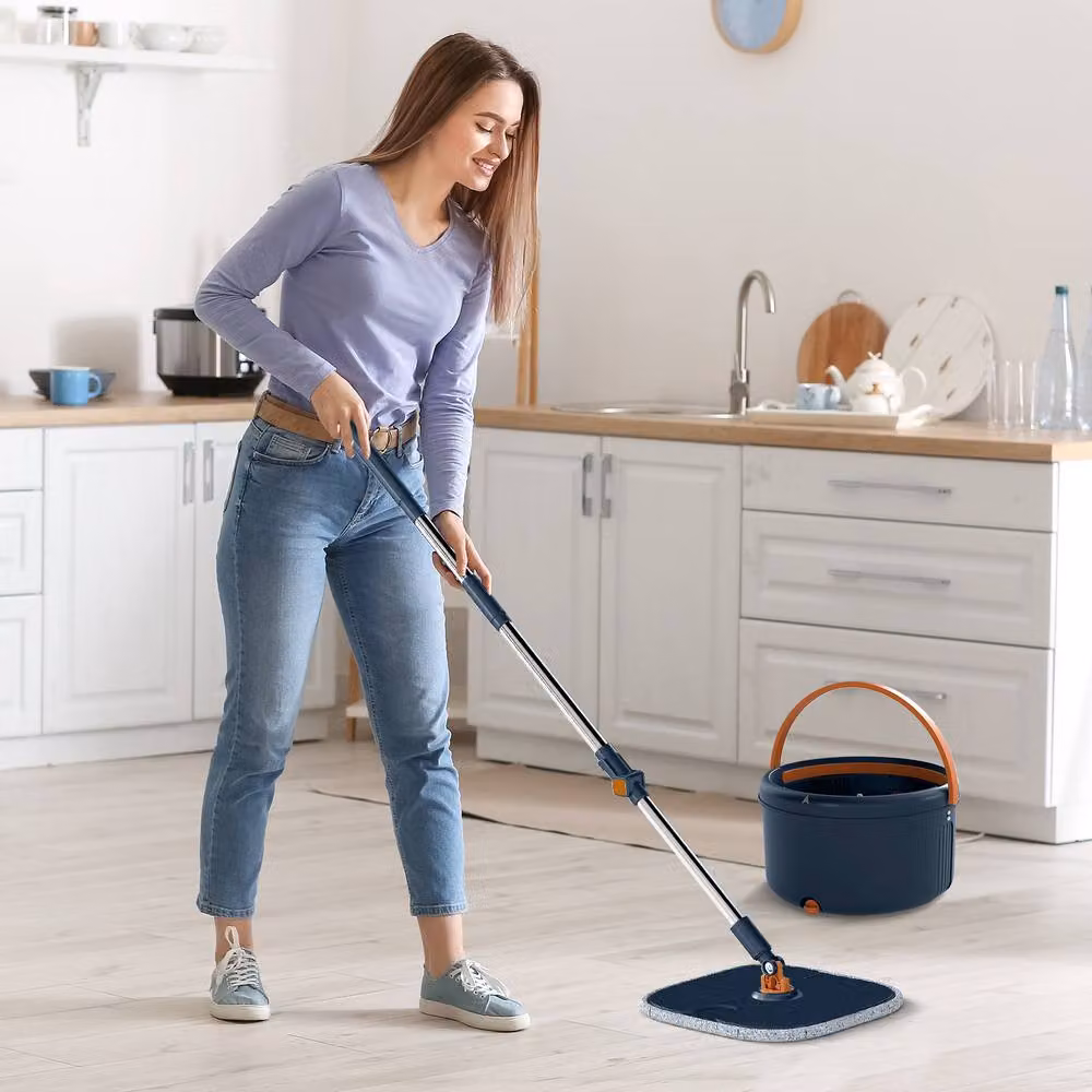 Costway Mop and Bucket Set with Wringer and 8 Microfibre Pads in Blue – 2