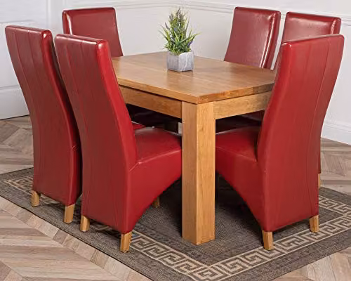 Thats Furniture Dakota Oak Dining Table and 6 Lola Burgundy Leather Chairs Set, W/D/H: 127 x 82 x 77 cm – 1