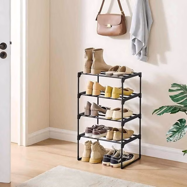 The Bazaarist Stackable 4 Tier Metal Shoe Rack, Black