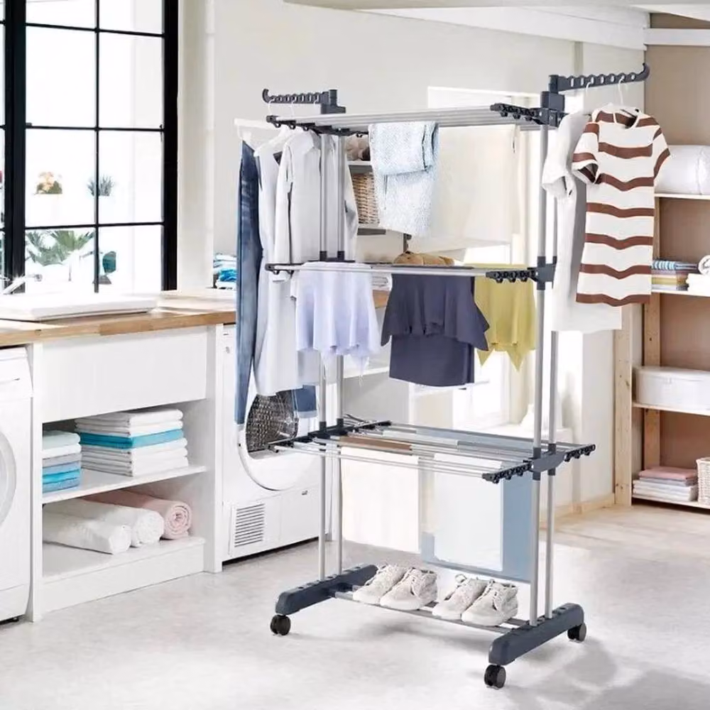 FLAVORA Grey 4 Tier Foldable Clothes Airer Rack – 2
