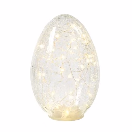 Lights4fun 50 LED Crackle Glass Easter Egg Decoration, Silver, White and Transparent, H 21 cm x W 15 cm x D 15 cm – 3