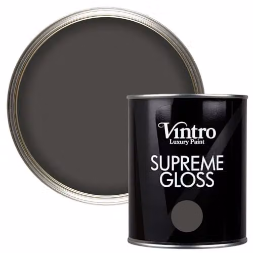 Vintro High Gloss Water Based Interior and Exterior Paint for Walls, Wood and Trim, Dark Grey Midnight, 1 Litre