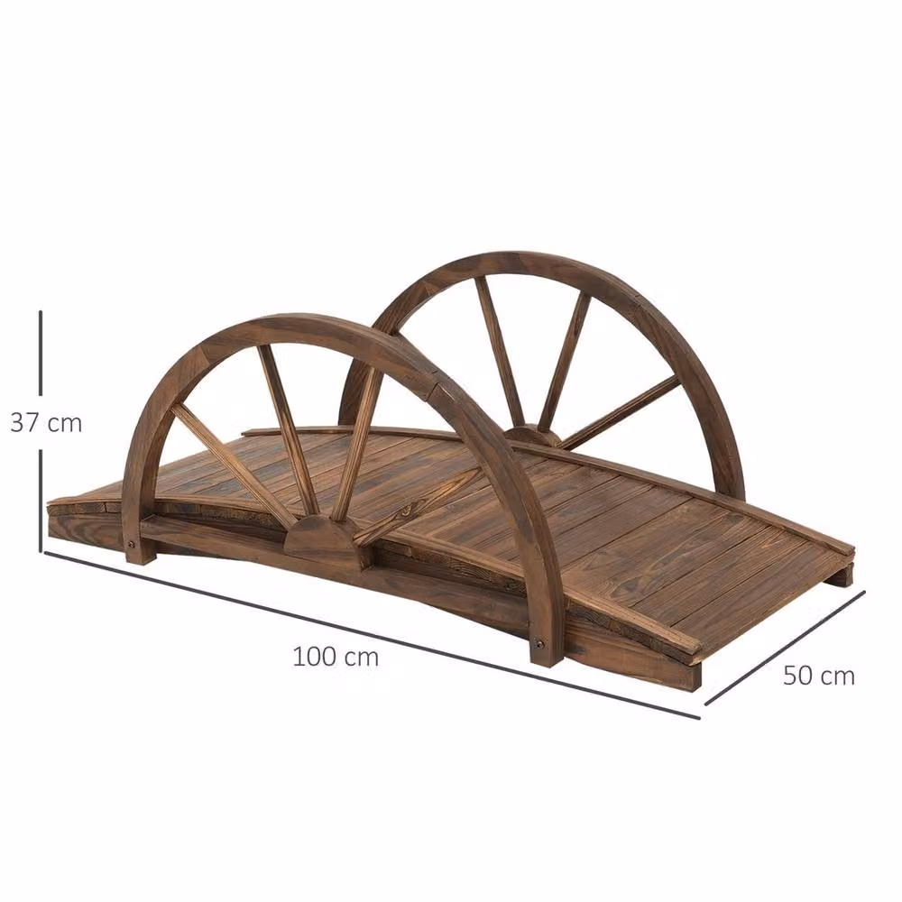 EONLION Wooden Garden Bridge Arc Walkway in Brown, W/D/H: 100 x 50 x 37 cm – 2