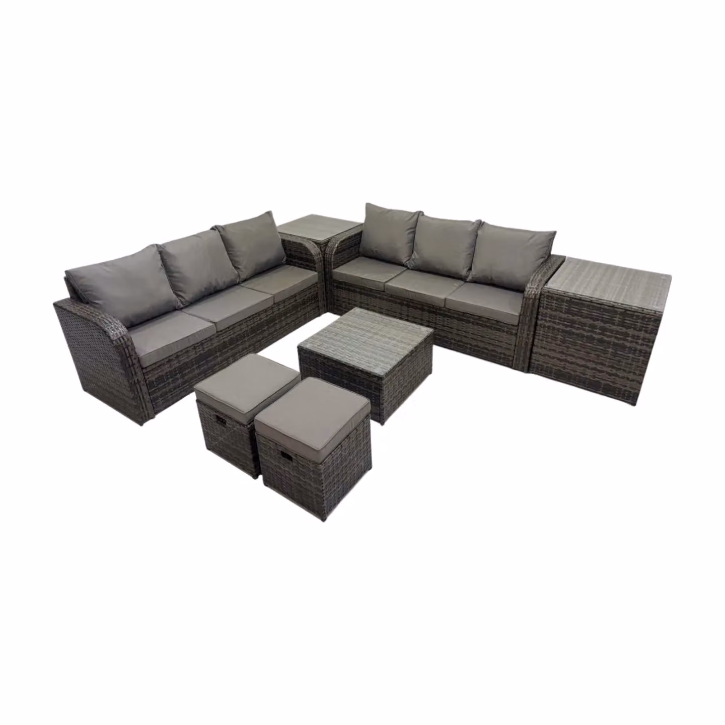 Fimous Rattan Garden Outdoor Furniture Set in Dark Grey with 2 Side Tables and 2 Small Stools – 2