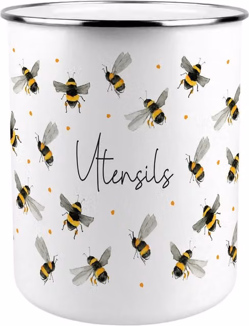 Purely Home Scattered Bees Kitchen Utensil Holder in Multicoloured Enamel Metal