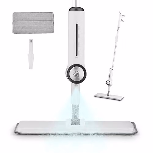 Swan Elevate 2-in-1 Microfibre Spray Mop for Floor Cleaning in White with Refillable Bottle, 2 Reusable Pads and Scraper Tool