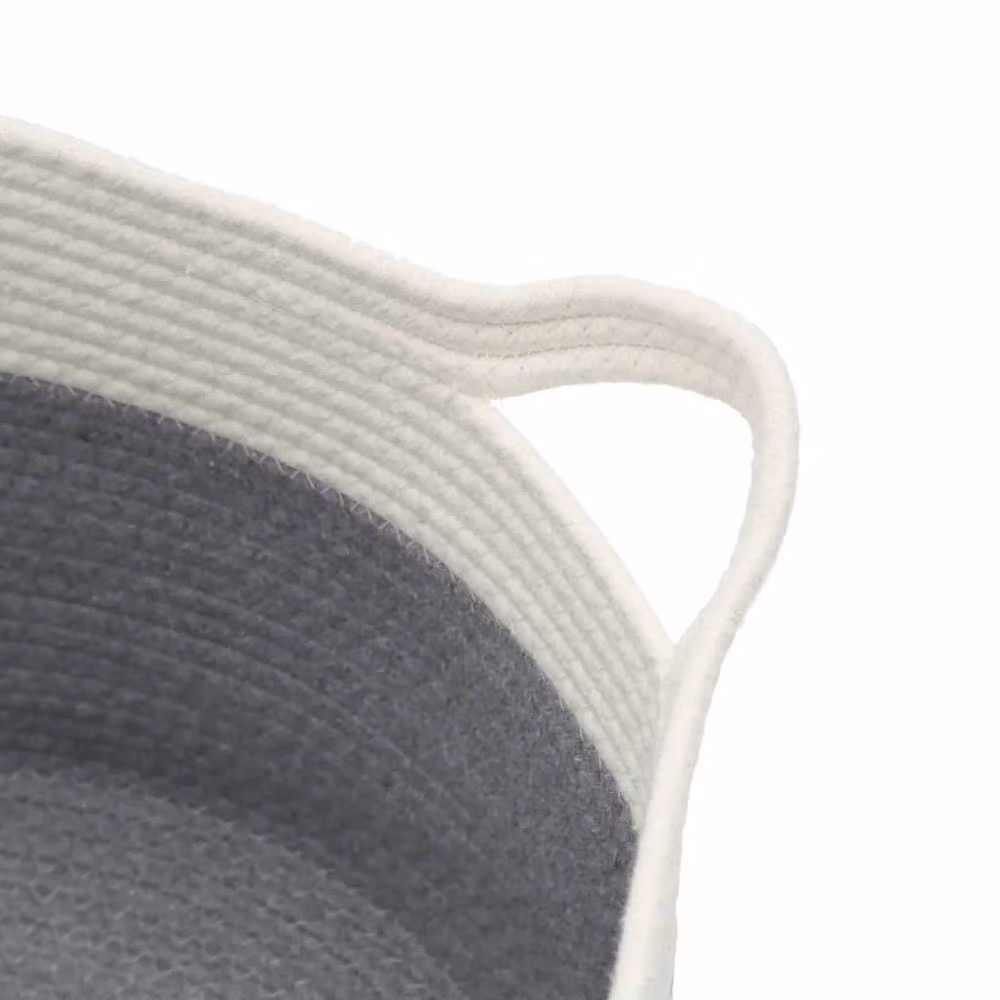 Berkfield Grey and White Open Weave Cotton Storage Basket with Handles, W: 40 cm, D: 25 cm, H: 25 cm – 3