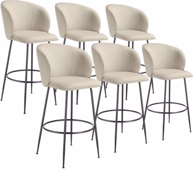 tectake Luana Modern Velvet Bar Stool Set of 6 in Cream and Black – 1