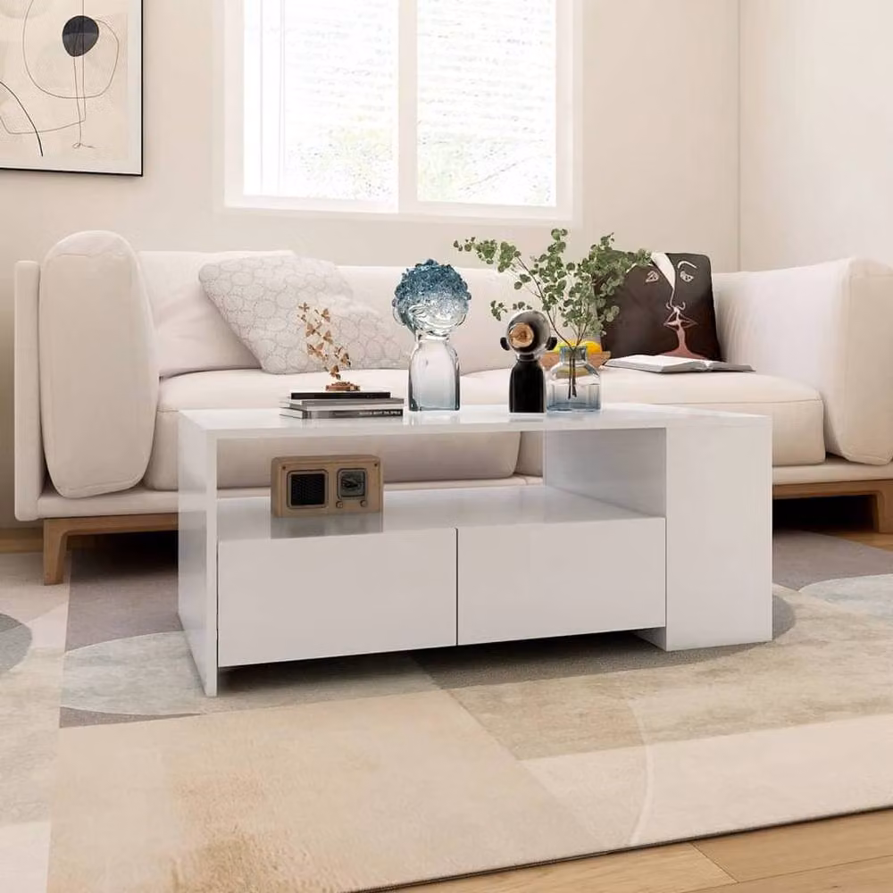 Berkfield Home Decorative White Coffee Table, W/D/H: 102 x 55 x 42 cm – 2