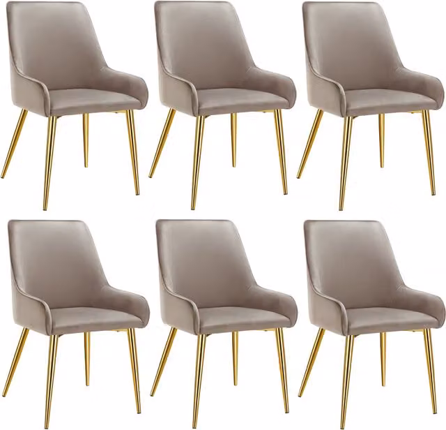 Tectake Avane Dining Chair in Beige Velvet Look with Ergonomic High Backrest and Metal Frame, Set of 6