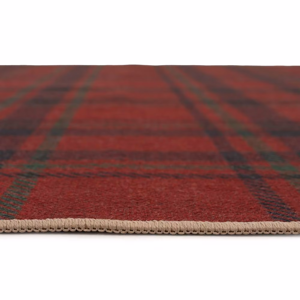 Kukoon Red and Green Tartan Soft Chenille Washable Living Room Area Rug W: 80 cm, L: 150 cm – 2