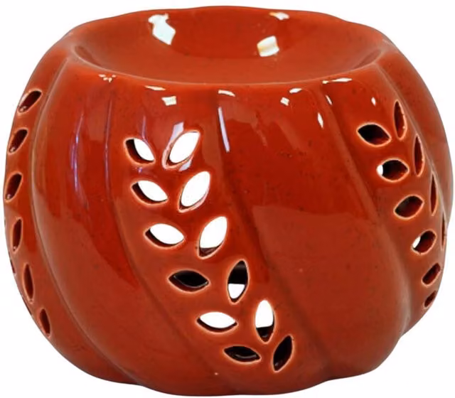 Four Candle Burnt Orange Ceramic Wax Burner with Leaf Detail, W: 14.0 cm, D: 9.0 cm