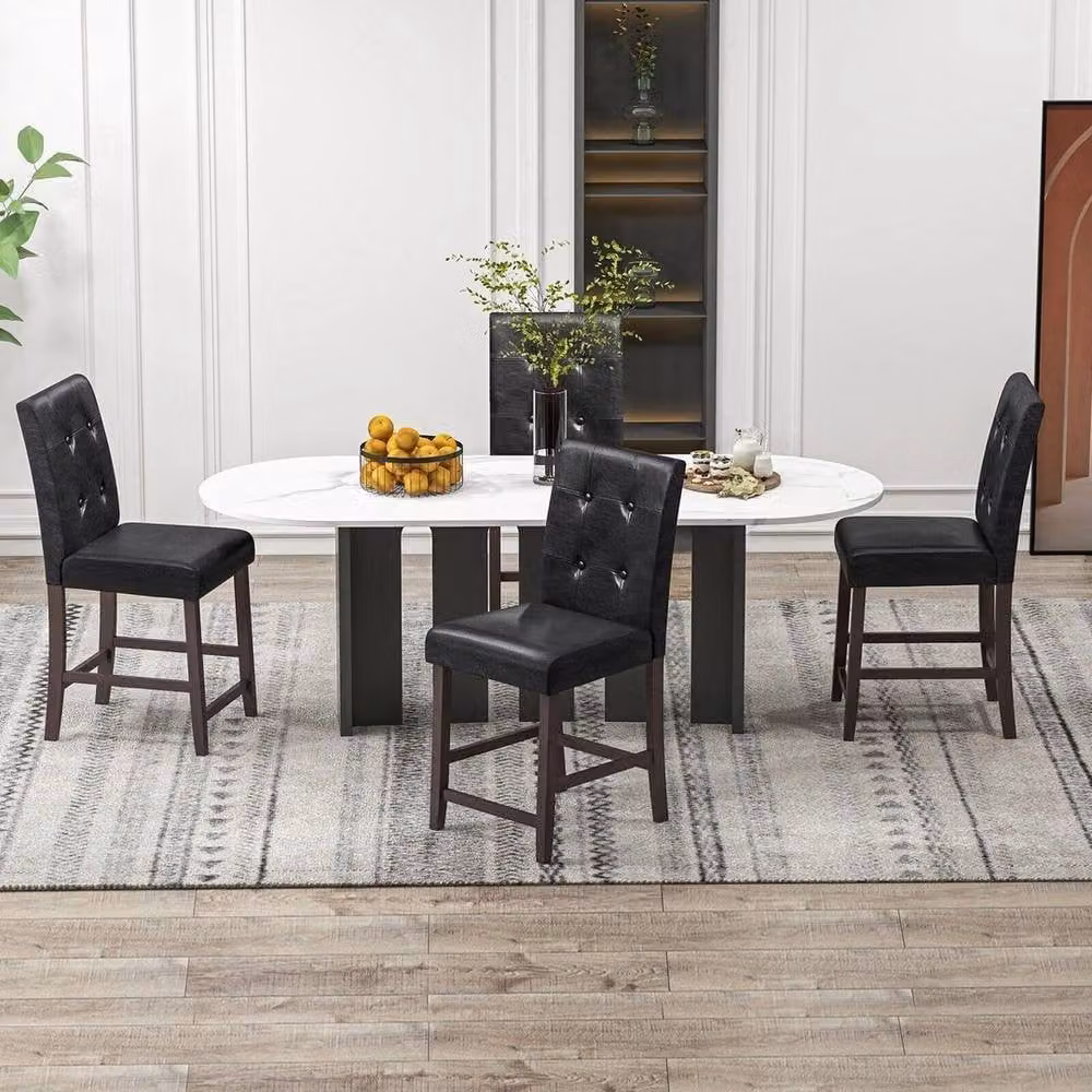 VOGREX 2 Pack Black Button Tufted Synthetic Leather Upholstered Counter Bar Stools – 5