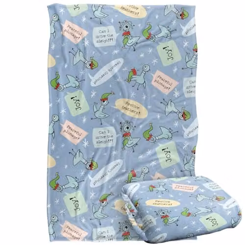 LOGOVISION Dont Let The Pigeon Drive The Sleigh Christmas Blue Silky Touch Super Soft Fleece Throw Blanket W/D/H: 91 x 147 cm