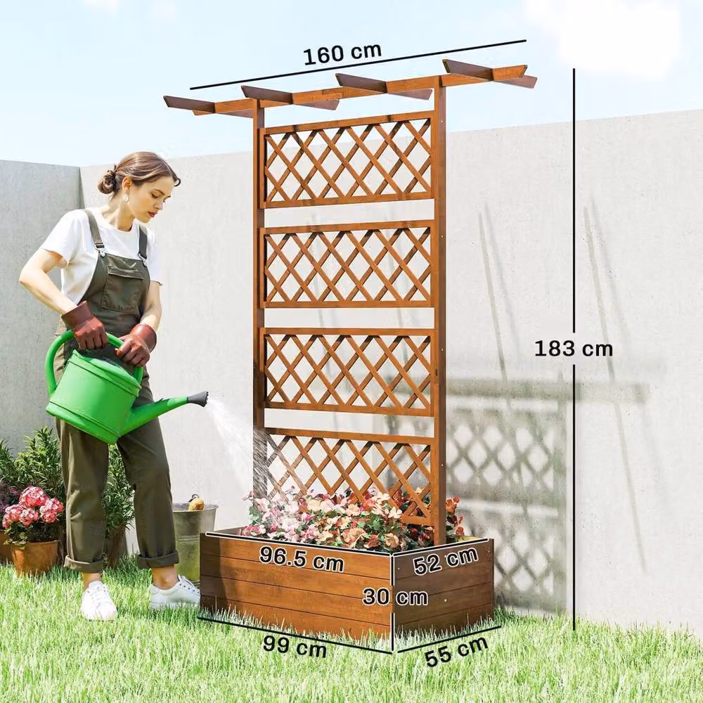 VOGREX Wooden Raised Garden Bed with Trellis for Climbing Plants, Brown – 2