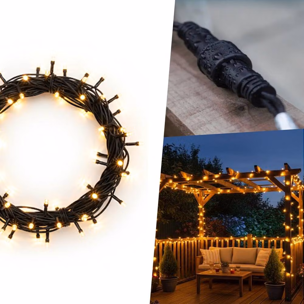 Pegdev LED String Lights in Warm White with Black Rubber Cable, IP65 Waterproof for Indoor and Outdoor Use, 5m – 4