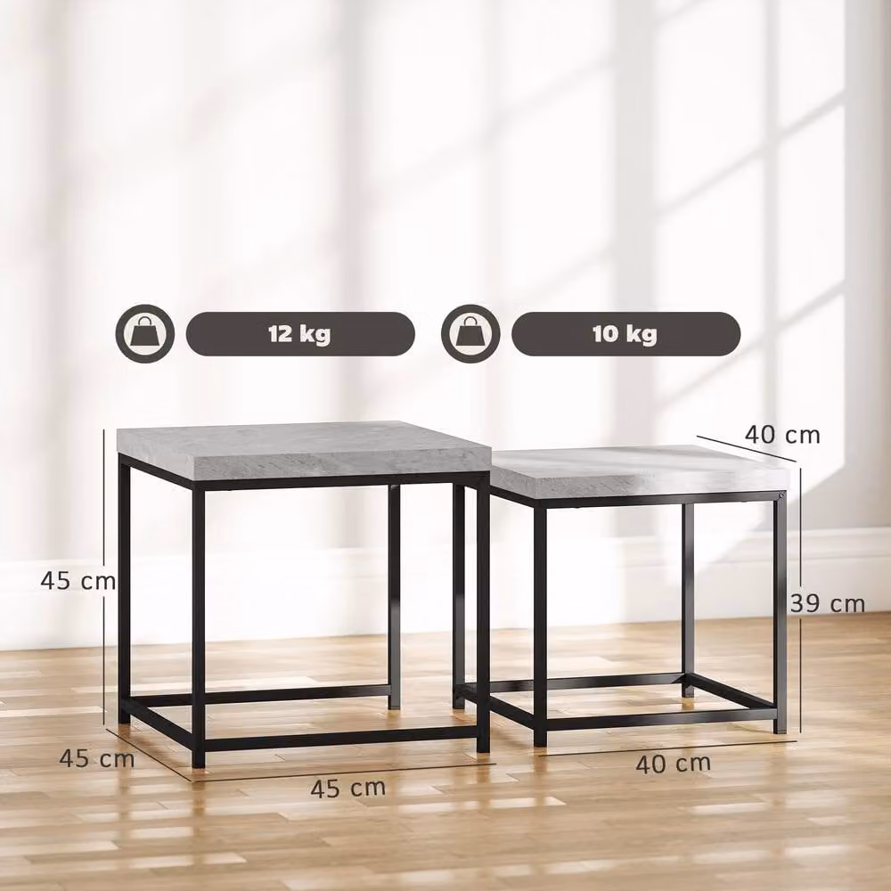 STILVORA Set of 2 Modern Square Nest of Tables in Grey with Melamine Finish – 2