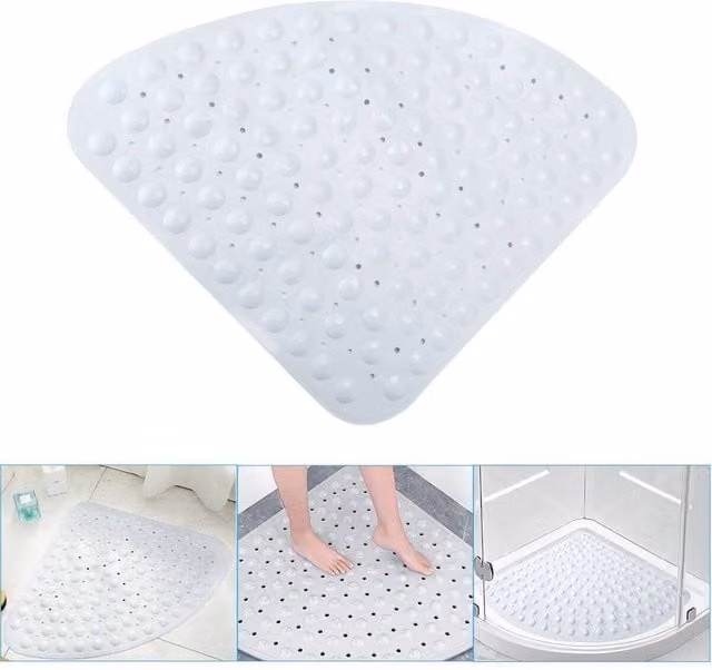 PAWNORA Non-Slip Anti-Mould Corner Shower Mat in Grey, W/D: 54 x 54 cm – 1